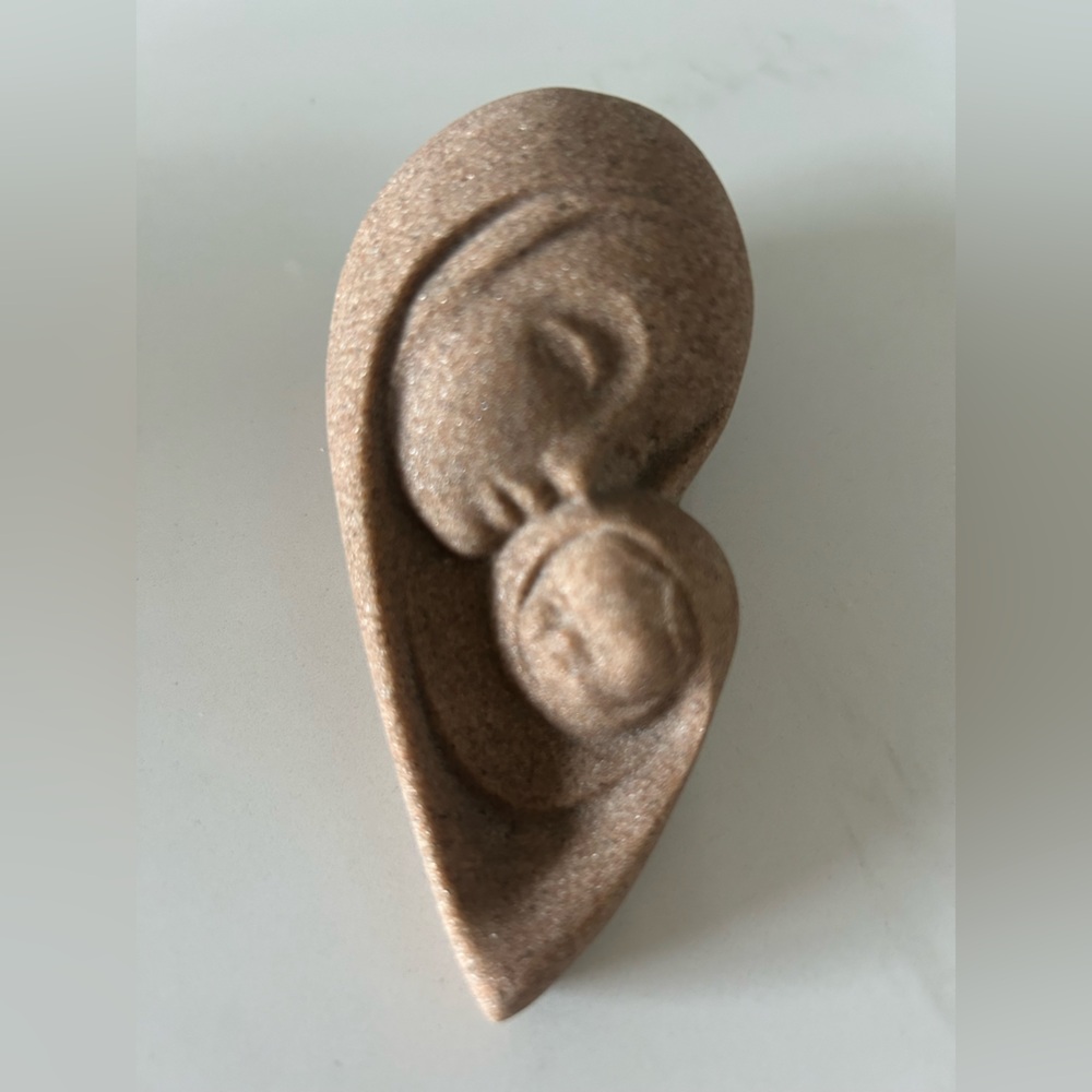 Vintage Sand Alabaster Mother-Child Hanging Sculpture , Iles de la Madeleine, Qc